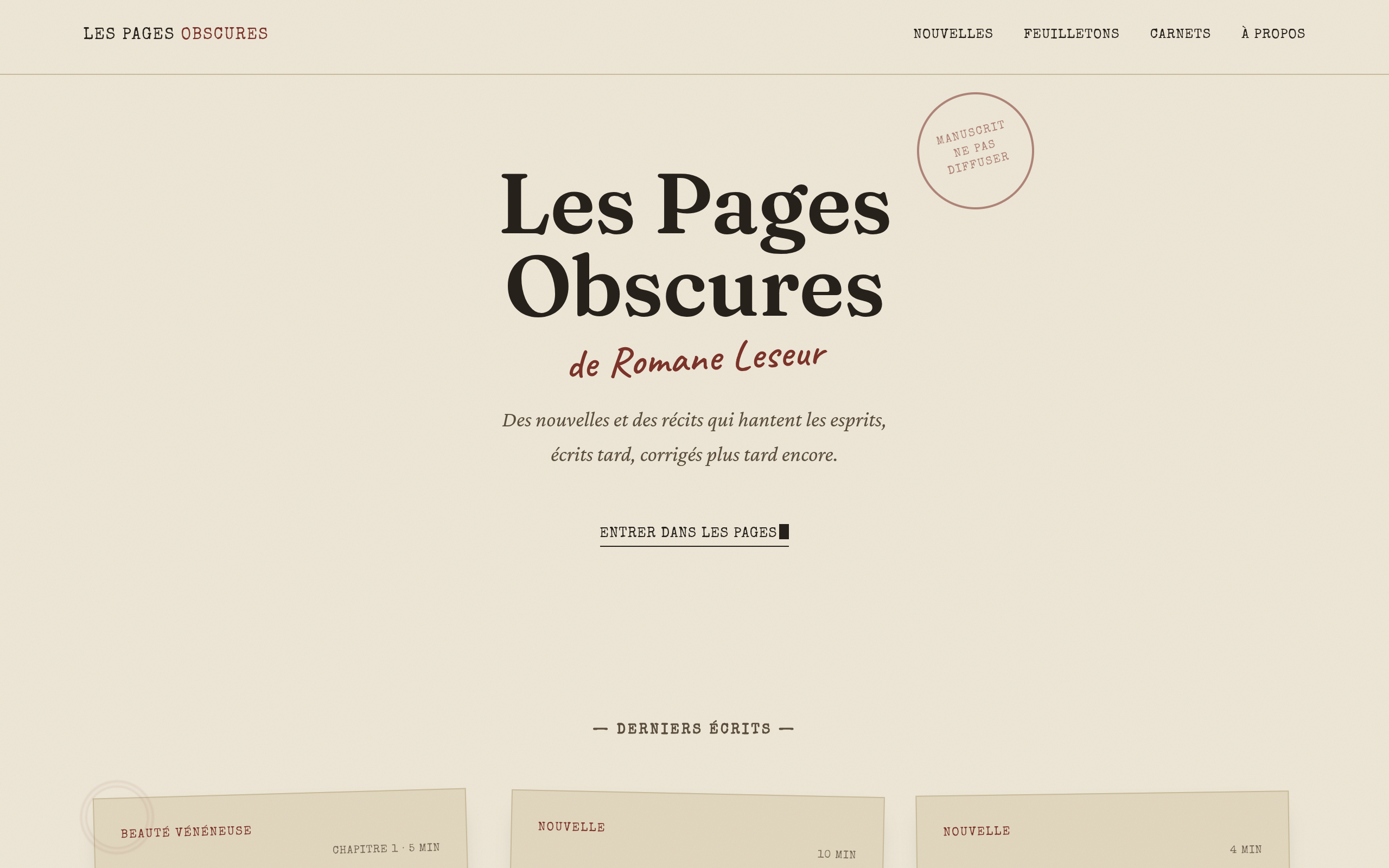 Aperçu du site Les Pages Obscures